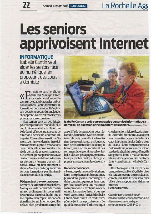 Cours d'informatique Seniors 17 dans le Sud Ouest journal article 